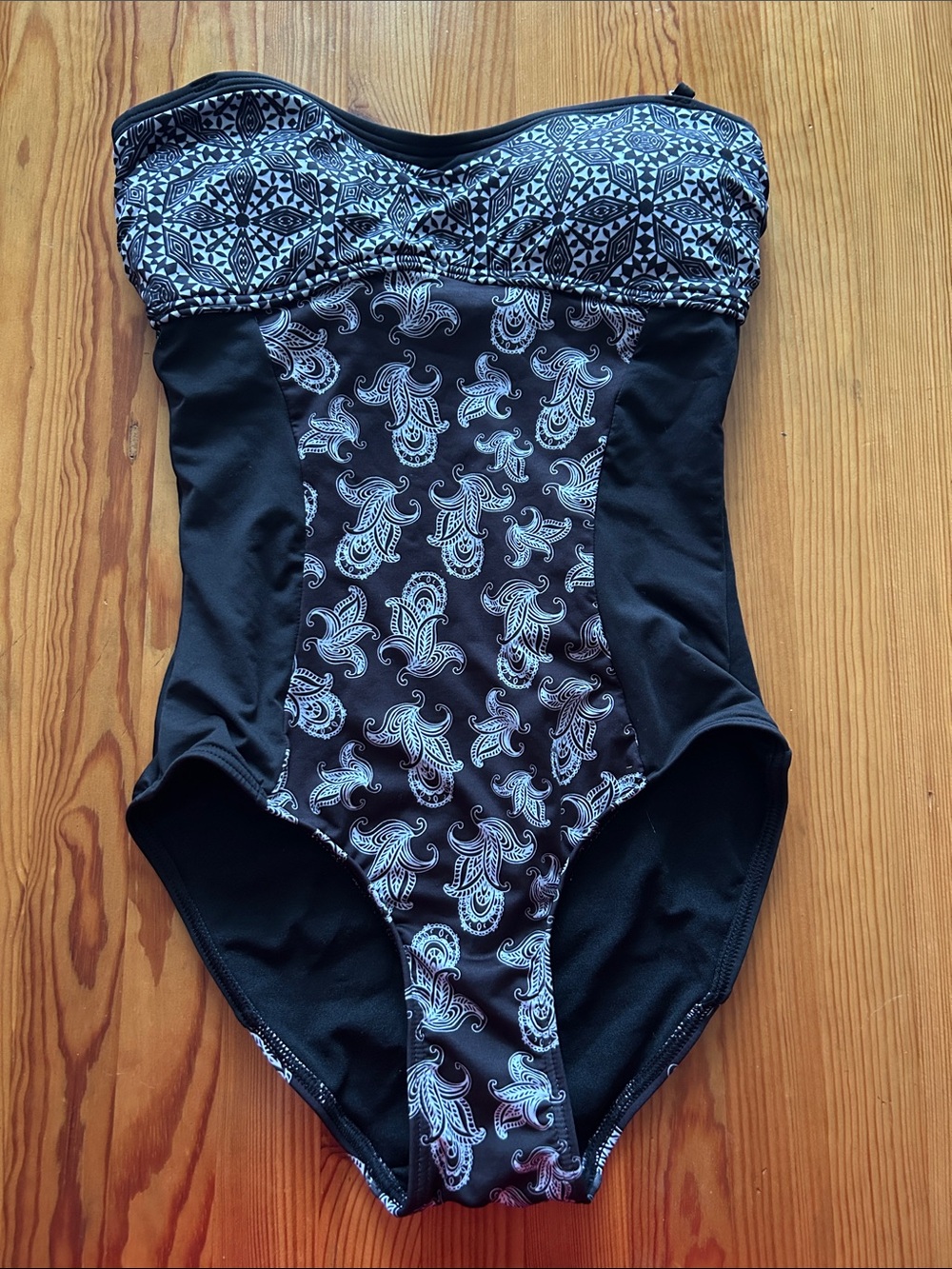 Black Paisley Bandeau One-Piece Swimsuit